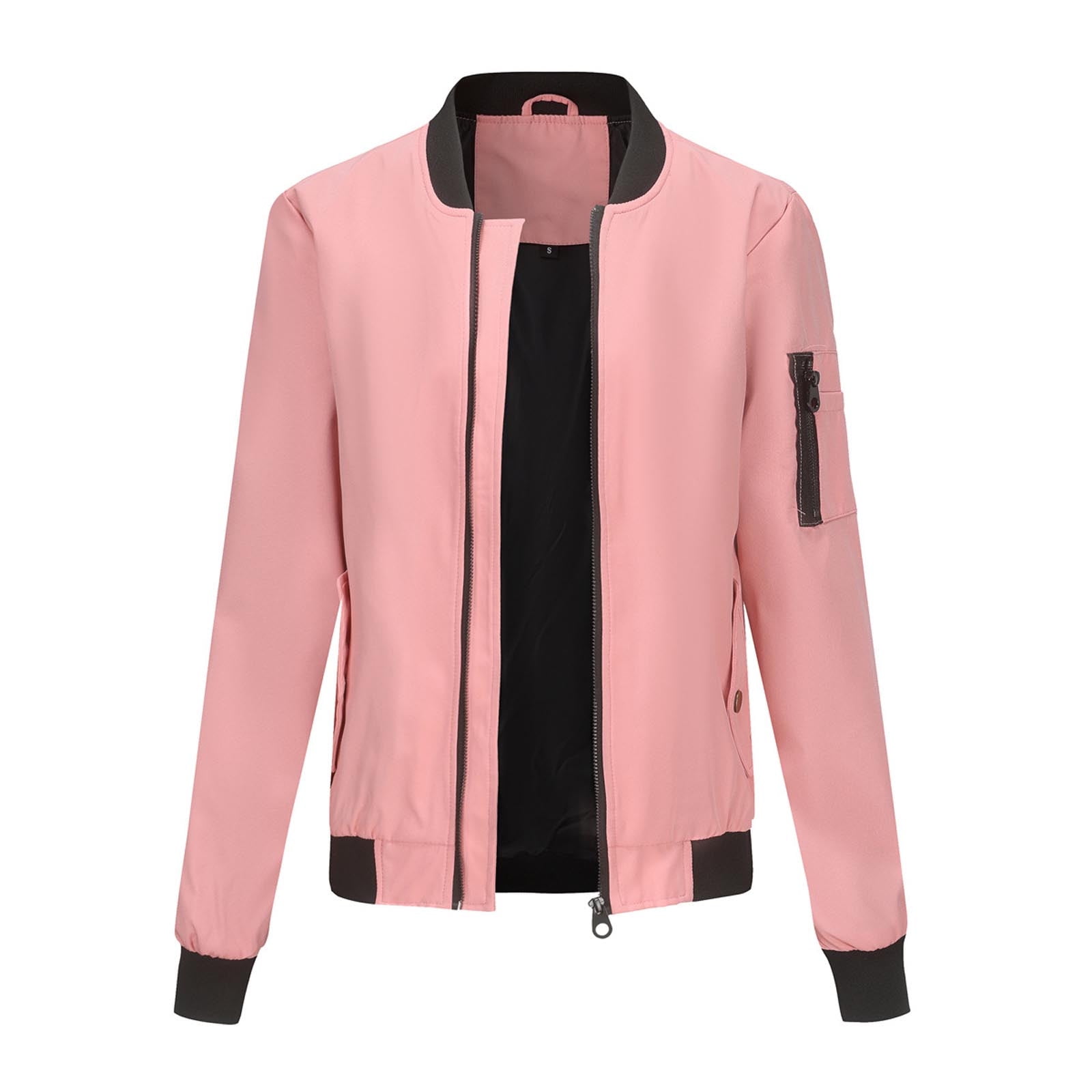 DTBPRQ Women's Bomber Jackets Lightweight Patchwork Sport Jackets Zip Up Casual Fall Jacket