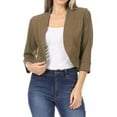 thumbnail image 1 of DTBPRQ Women's Casual Cropped Blazer 3/4 Sleeve Collarless Open Front Ruffle Work Office Cardigan Suit Jacket Shrug Work Office Suit, 1 of 5