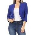thumbnail image 1 of DTBPRQ Women's Casual Cropped Blazer 3/4 Sleeve Collarless Open Front Ruffle Work Office Cardigan Suit Jacket Shrug Work Office Suit, 1 of 9