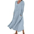 thumbnail image 1 of DTBPRQ Women's Cotton Fall Dress Long Sleeve Loose Plain Maxi Dresses Casual Long Dresses with Pockets, 1 of 5