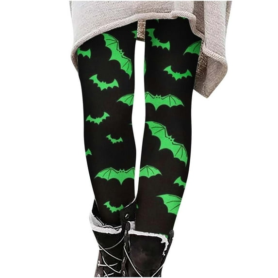 DTBPRQ Women's Halloween Leggings Feeling Halloween Coustom Pumpkin Bat Spider Printed Leggings Workout Running Yoga Legging High Waist Slim Workout Long Pants