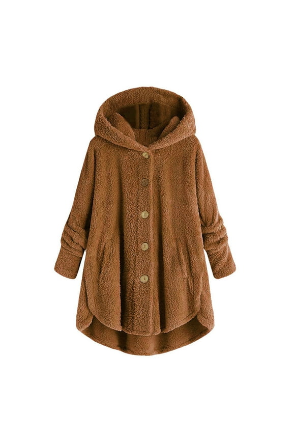 Women's Hooded Cardigan Vintage Fuzzy Jacket Winter Open Front Fleece Ponchos Cape Cloak Coat Long Sleeve Pollover Plus Size Button Top Dress