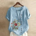 thumbnail image 1 of DTBPRQ Women's Linen Shirts Embroidered Blouse Cotton Linen Short Sleeve Boho Mexican Tunic Top Casual T Shirt, 1 of 4