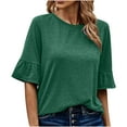 thumbnail image 1 of DTBPRQ Women's Plus Size Tops Short Sleeve Solid Color Casual T Shirts Summer Ruffle Plain Round Neck Loose Fit Tee Blouse Tops, 1 of 6