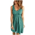 thumbnail image 1 of DTBPRQ Women's Summer Dress 2024 Casual V Neck Summer Mini Dress Spaghetti Strap A-Line Short Beach Dresses Backless Solid Color Sundress, 1 of 5