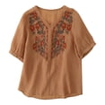 thumbnail image 1 of DTBPRQ Women's Summer Embroidered Mexican Shirts Short Sleeve Casual Tops Blouse Casual Cotton Linen Shirts, 1 of 9