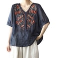 thumbnail image 1 of DTBPRQ Women's Summer Embroidered Mexican Shirts Short Sleeve Casual Tops Blouse Casual Cotton Linen Shirts, 1 of 9