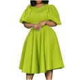 thumbnail image 1 of DTBPRQ Women's Wedding Guest Dresses Puff Sleeve Casual Dresses V-Neck Floral Party Dress with Pockets Cocktail Dress Solid Plus Size Homecoming Dresses, 1 of 6