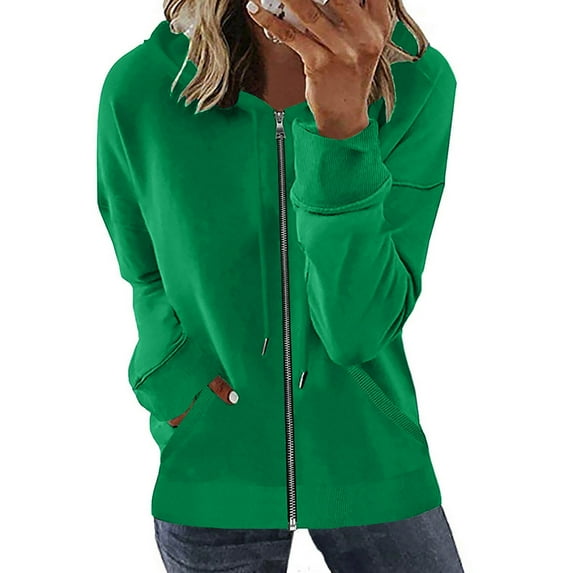 DTBPRQ Women's Zip Up Hooded Sweatshirts Casual Full Zipper Open Front Hoodie Long Sleeve Oversized Jackets with Pockets