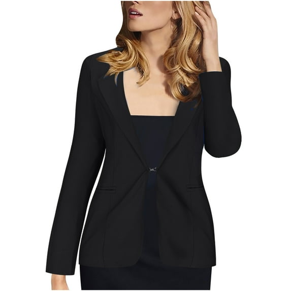 DTBPRQ Womens Casual Blazers Jackets Open Front Blazer Solid Long Sleeve Collarless Blazer Trench Business Work Office Jackets with Pockets
