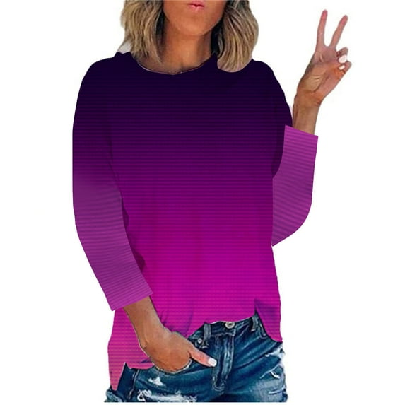 DTBPRQ Womens Fall Plus Size Tops Tie Dye Long Sleeve Shirt Crew Neck T Shirts Casual Loose fit Blouses S-2XL