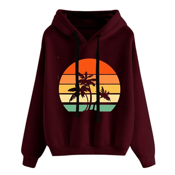 DTBPRQ Womens Graphic Hoodies Casual Long Sleeve Hoodie Sweatshirts Hawaii Coconut Trees Graphic Drawstring Pullover Shirts Tops with Pockets