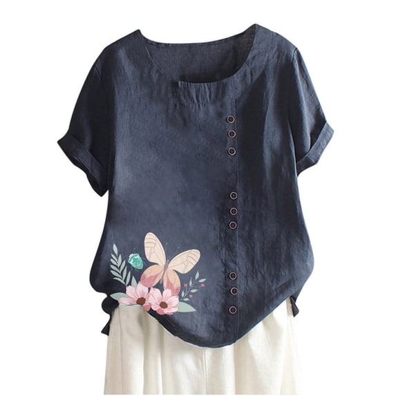 DTBPRQ Womens Oversized Blouse Summer Plus Size Tops Casual Butterfly Floral V Neck Tee Shirts Petal Sleeve Fashion Loose Blouse