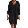 thumbnail image 1 of DTBPRQ Womens Plus Size Dress V Neck Cotton Casual Loose Shift Tunic Smock Fall Dresses Vacation Dress 3/4 Sleeve Pocket, 1 of 1