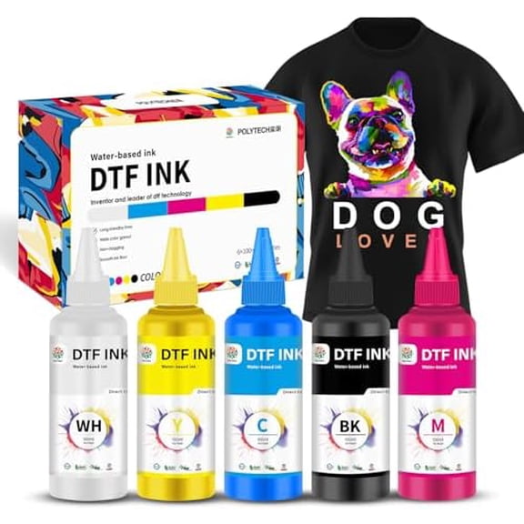 DTF Ink 6x100ML, Heat Transfer Printing Direct to Film, DTF Transfer Ink for PET Film, High Opacity Refill DTF Ink for Epson Printers ET-8550, XP-15000, L1800, L805, R1390, I3200, XP600