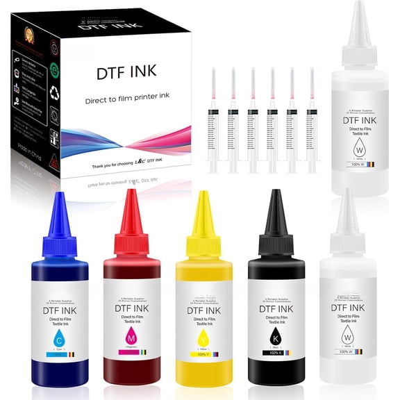 DTF Ink for ET-8550 ET-2850 xp15000 L1800 R1390 XP600 DX7 DX5 TX800 L800 1430 P400 I3200 6x100ml DTF Heat Transfer Ink Conversion Refill Kit - Compatible with EPSON & All DTF Printers, for DTF Film
