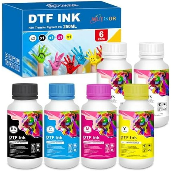 DTF Ink for Printer XP15000 DX5 DX7 5113 XP600 I3200 4720 TX800, Heat Transfer Ink for ET-8550 Printer L1000, L1800, L805, R1390, R2400, 500ml for DTF White and 250ml for BKCMY$$Art & Craft
