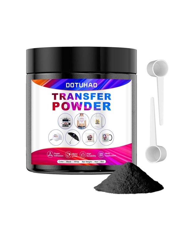 DTF Powder, White DTF Transfer Powder, Sublimation Powder with 2 Spoon for Colored Garments, DTF Hot Melt Adhesive Powder for All DTF and DTG Printers (Black,4oz)