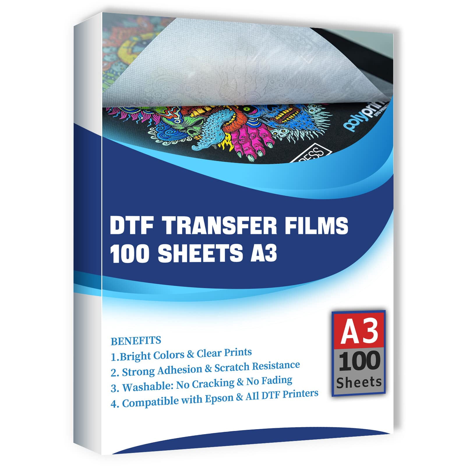 DTF Transfer Film - 100 Sheets A3 (11.7" x 16.5") for Direct Transfer Film Printing for DTF Ink Printing PET Film Printing and Transfer