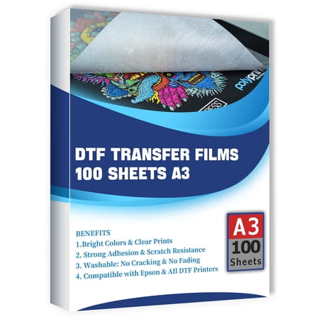 DTF Transfer Film - 100 Sheets A3 (11.7" x 16.5") for Direct Transfer Film Printing for DTF Ink Printing PET Film Printing and Transfer