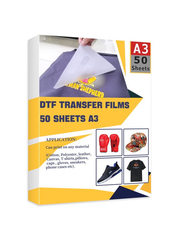 DTF Transfer Film 50 Sheets A3 (11.7" x 16.5") Transfer Film Glossy Clear PreTreat for Epson Inkjet Printer DTG Printer Direct Print On T Shirts Textile