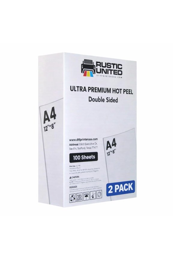 DTF Transfer Film A4 Size 12" x 8" 100 Sheets, Double Sided Matte PET Heat Transfer Paper, Direct to Film Transfer for T-Shirts & All Fabrics, High Ink Absorption, Sharp Vibrant Colors (2) (2 Pack)