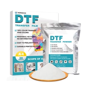 DTF Transfer Film & Powder Kit for DTF Printers | 30 Sheets A4 Double-Sided Matte DTF Film + 17.6 oz DTF Powder, Suitable for Direct Transfer to All Kinds of Fabrics