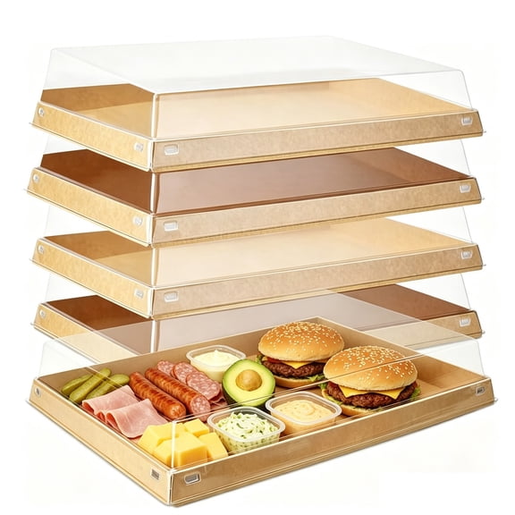 DTFMZOV 5 Pack Catering Trays with Lids, 11.8"x8.5" Serving Trays with Lid, Disposable Paper Charcuterie Board with Clear Lids for Lightweight Food Meal Prep, Potlucks, Sandwiches, Cake and Buffet