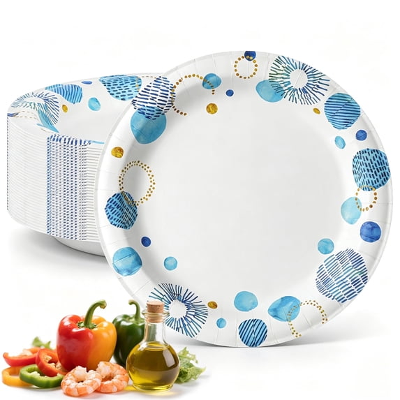 DTFMZOV Paper Plates 10 Inch, Disposable Party Blue Cake Dessert Plates, Microwave-safe, 30 Pack Large Plates for Picnic Wedding Baby Shower Birthday Tea Party Supplies