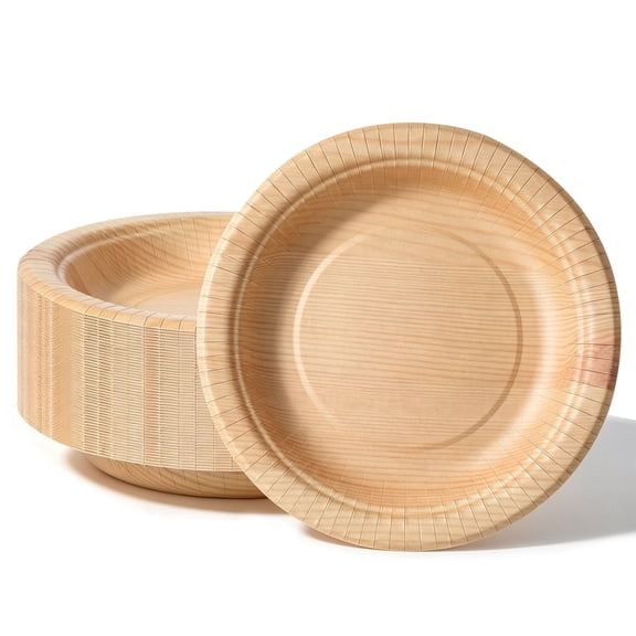DTFMZOV Paper Plates 8.5, 30 Pcs Wood Grain 2X Thickened Plates, Heavy Duty Round Deep Serving Plates for Party, Daily Use, Holiday, Soak & Cut Proof, Microwave & Freezer Safe