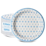 DTFMZOV 50ct Blue Diamond Floral Paper Plates, 8.5" Decorative Cake Dessert Plates for Party, Baby Shower Birthday Tea Party