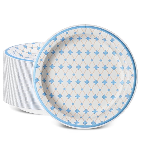 DTFMZOV Paper Plates 8.5 Inch, Disposable Party Blue Floral Cake Dessert Plates, Microwave-safe, Plates for Picnic Wedding Baby Shower Birthday Tea Party Supplies(50pcs)