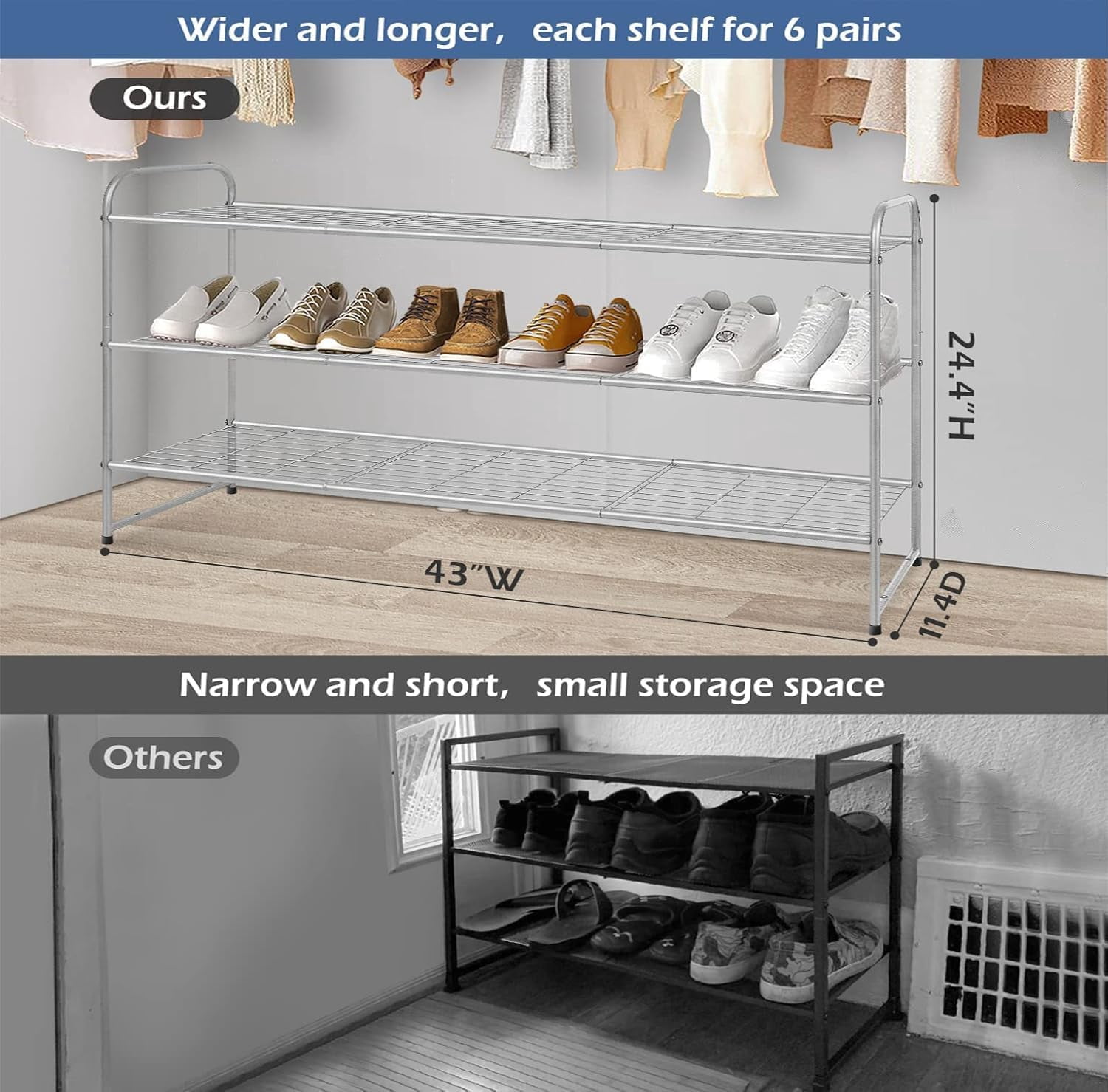 DTFVBNYH 4-Tier Long Shoe Rack for Closet Wide Shoe Organizer for ...