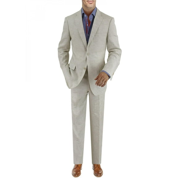 Mens Side Vent 2-piece Oatmeal Linen Modern Fit Suit DTI