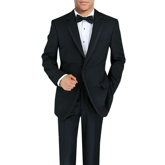 DTI BB Signature Men's Black Two Button Notch Lapel Wool Tuxedo Suit Black