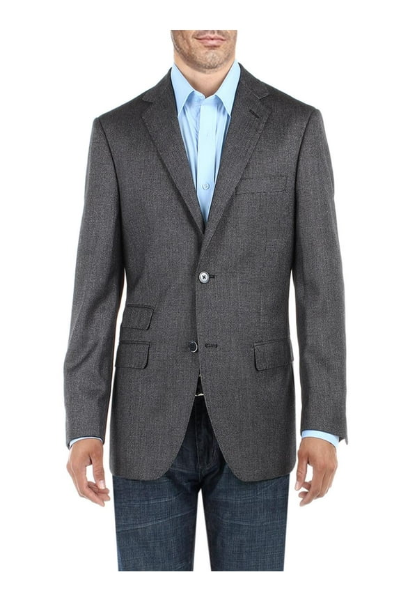 DTI BB Signature Men's Dress Suit Jacket Two Button Birdseye Modern Fit Blazer DK Gray