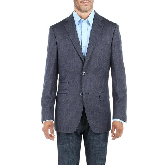 DTI BB Signature Men's Dress Suit Jacket Two Button Birdseye Modern Fit Blazer French Blue