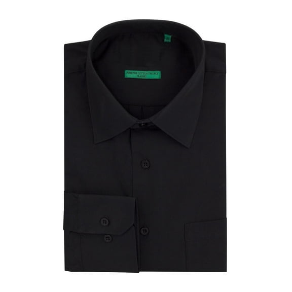 DTI BB Signature Men's Modern Classic Fit 2 Ply Pure Cotton Solid Dress Shirt Black