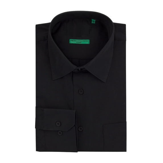 DTI BB Signature Men's Modern Classic Fit 2 Ply Pure Cotton Solid Dress Shirt Black