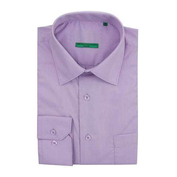 DTI BB Signature Men's Modern Classic Fit 2 Ply Pure Cotton Solid Dress Shirt Purple