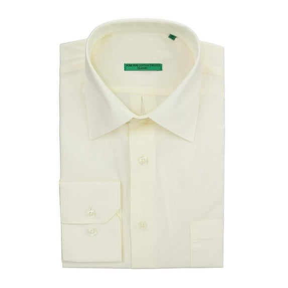 DTI BB Signature Men's Modern Classic Fit 2 Ply Pure Cotton Solid Dress Shirt Vanilla Ice