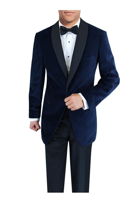 DTI BB Signature Men's One Button Shawl Lapel Blue Velvet Tuxedo Suit Blue