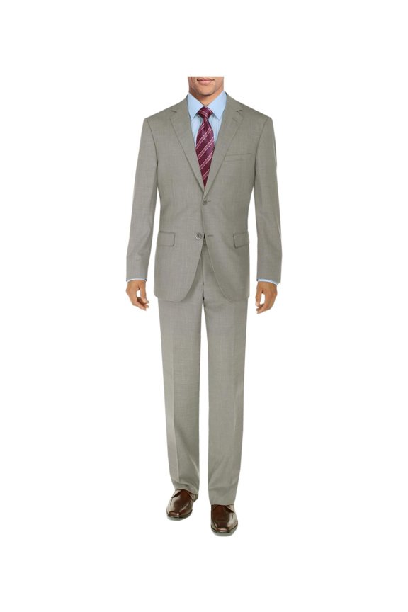 DTI BB Signature Men's Suit 2 Button Modern Fit Side Vent Jacket Flat Front Pant Sand
