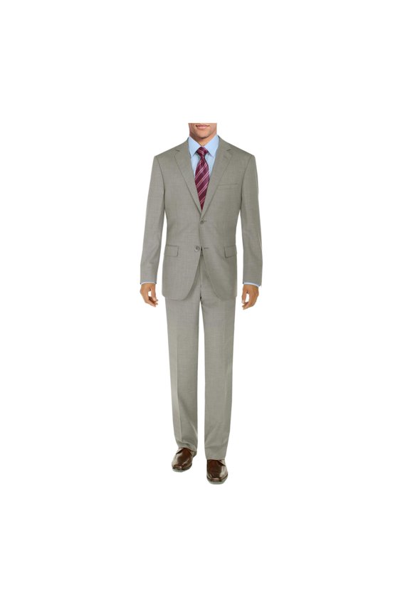 DTI BB Signature Men's Suit 2 Button Modern Fit Side Vent Jacket Flat Front Pant Sand