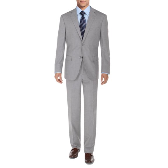 DTI BB Signature Men's Suit 2 Button Modern Fit Side Vent Jacket Flat Front Pant Silver