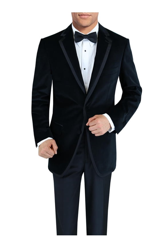 DTI BB Signature Men's Two Button Side-Vent Jacket Black Velvet Tuxedo Suit Black