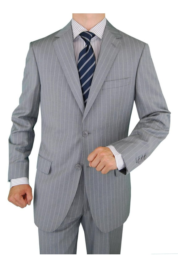 DTI GV Executive Italian Men's Suit Wool Two Button 2 Piece Jacket Pants Stripe Gray