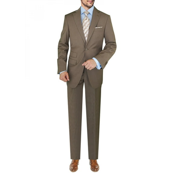 Mens Ticket Pocket 2-piece Taupe Narrow Stripe Cotton