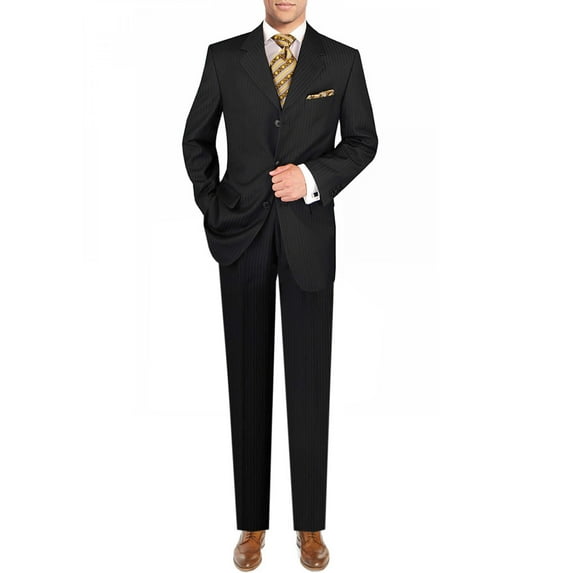 Mens Side Vent 2-piece Black Stripe Cotton Classic Fit Suit