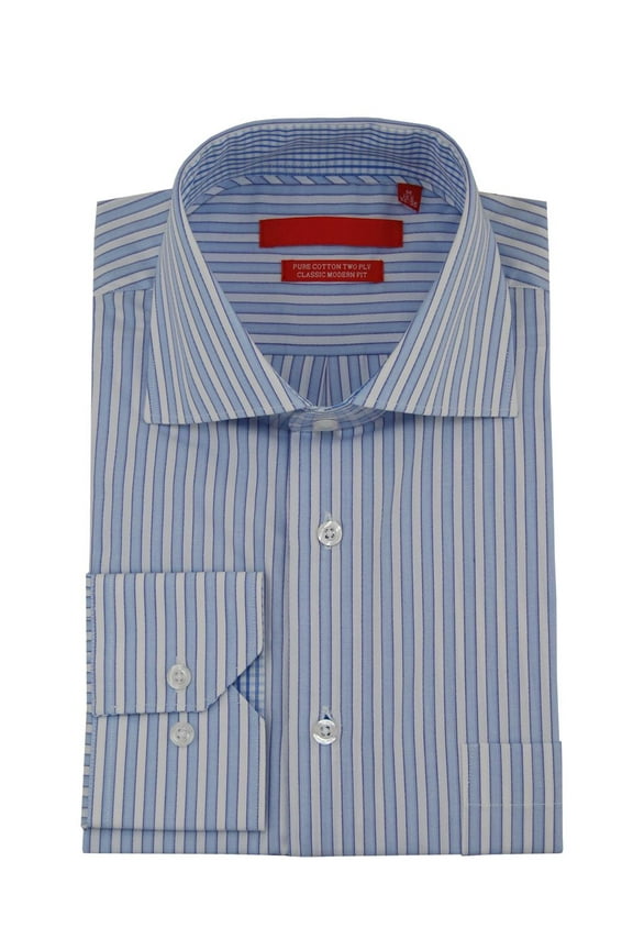 DTI GV Executive Mens Striped Dress Shirt Cotton Spread Collar Barrel Cuff Blue White